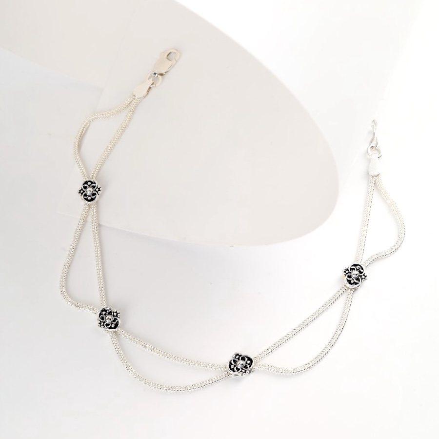 925 Carat Flower Motif Mardin Straw Anklet