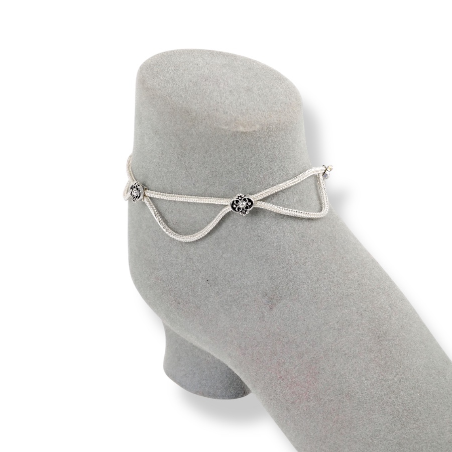 925 Carat Flower Motif Mardin Straw Anklet