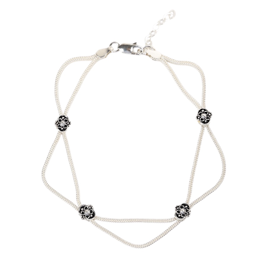 925 Carat Flower Motif Mardin Straw Anklet