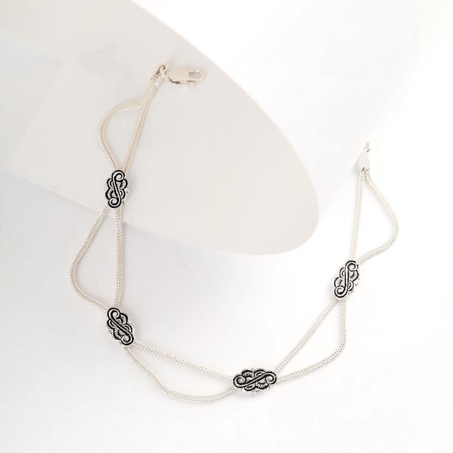 925 Carat Flower Motif Mardin Straw Anklet