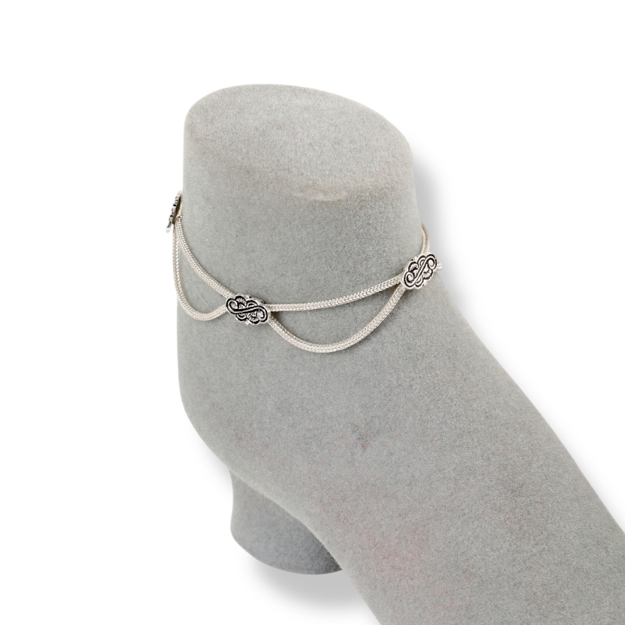 925 Carat Flower Motif Mardin Straw Anklet