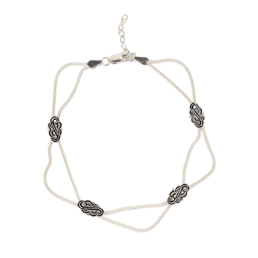925 Carat Flower Motif Mardin Straw Anklet
