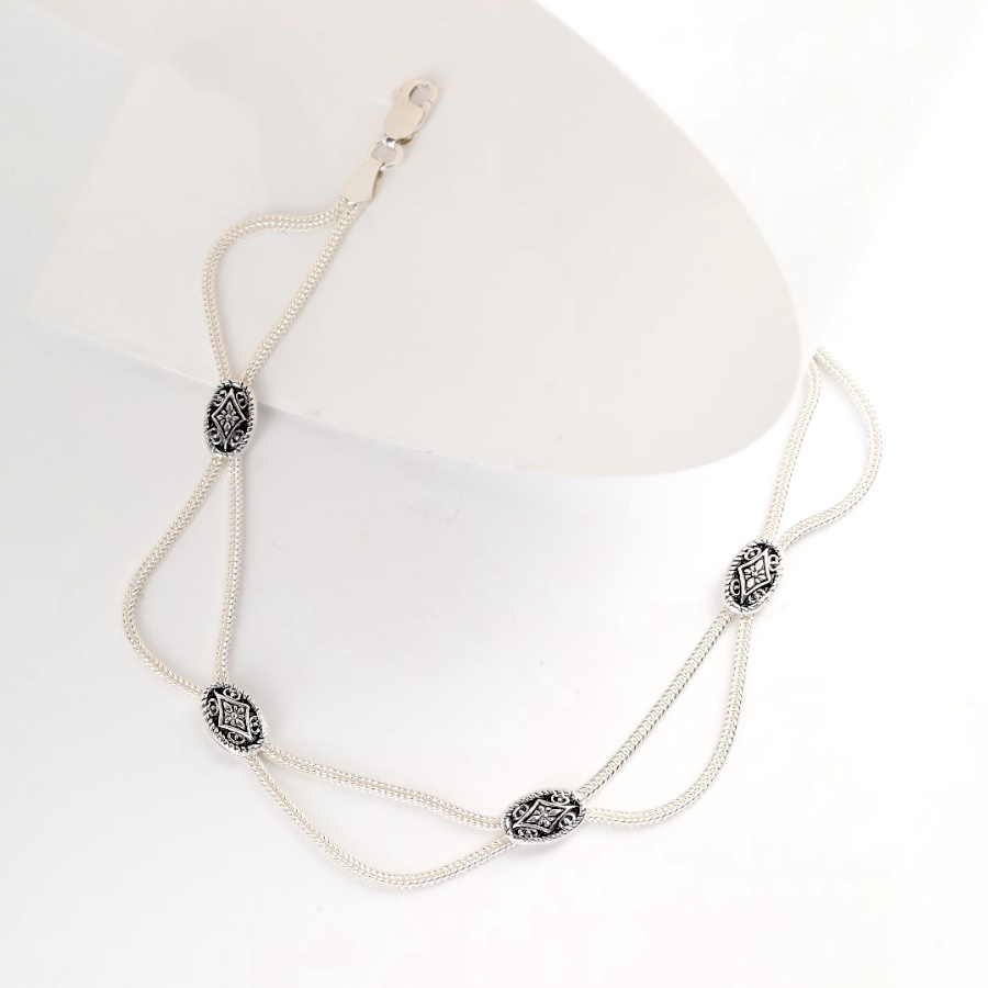 925 Carat Flower Motif Mardin Straw Anklet