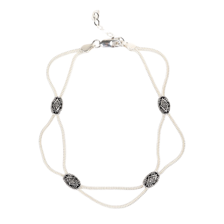 925 Carat Flower Motif Mardin Straw Anklet