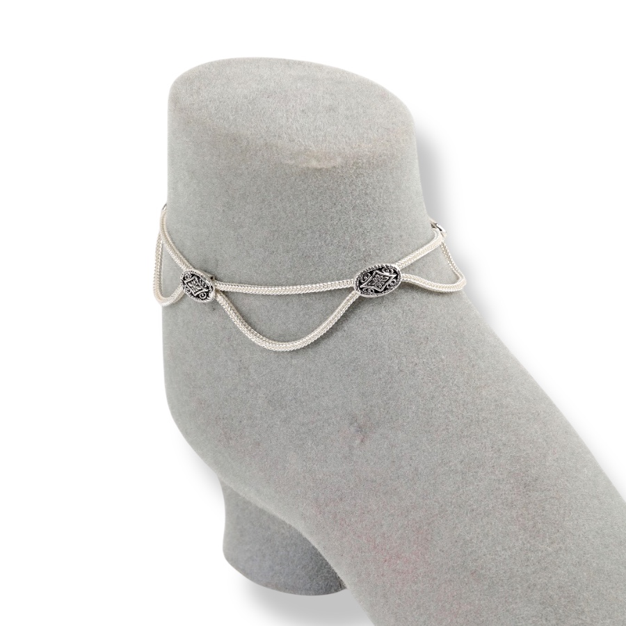 925 Carat Flower Motif Mardin Straw Anklet