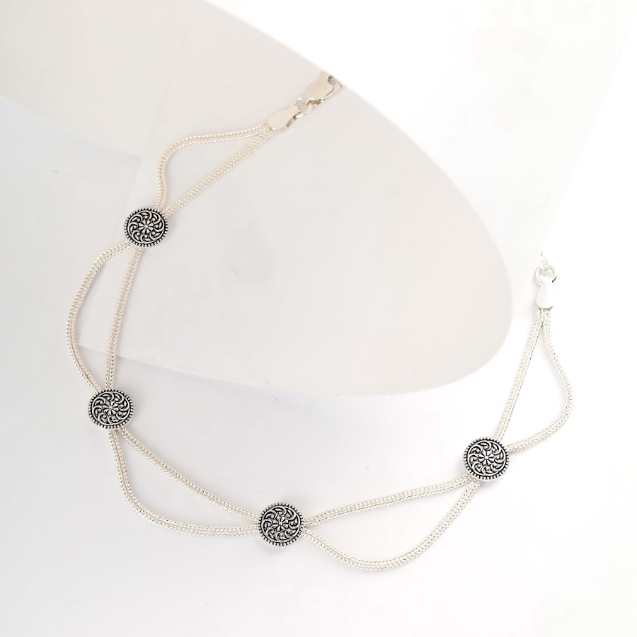925 Carat Flower Motif Mardin Straw Anklet