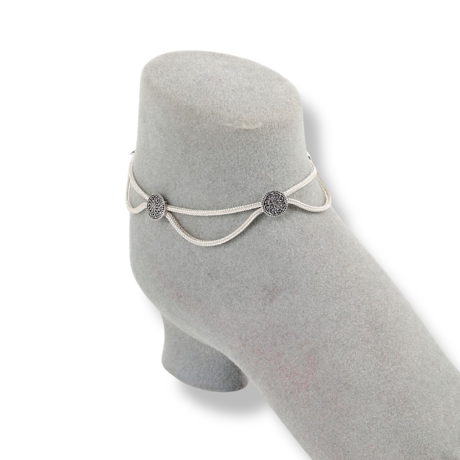 925 Carat Flower Motif Mardin Straw Anklet