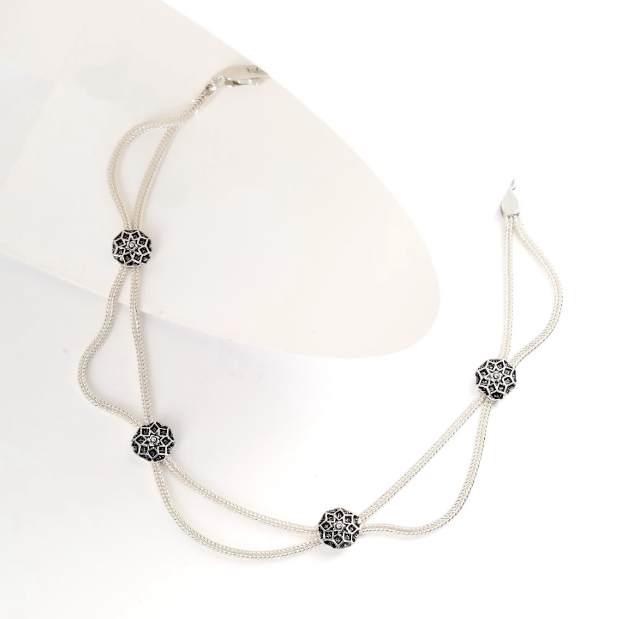 925 Carat Flower Motif Mardin Straw Anklet