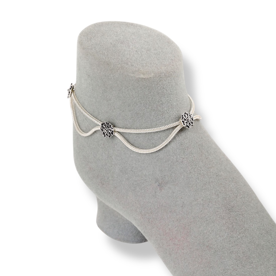 925 Carat Flower Motif Mardin Straw Anklet