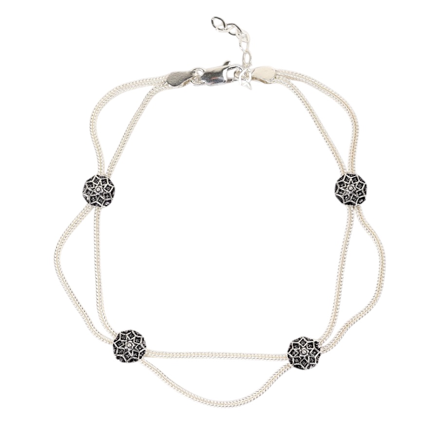 925 Carat Flower Motif Mardin Straw Anklet