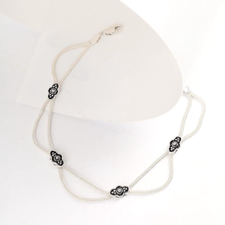 925 Carat Flower Motif Mardin Straw Anklet