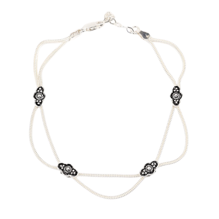 925 Carat Flower Motif Mardin Straw Anklet