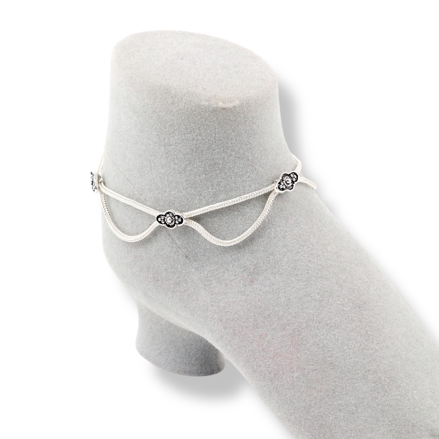 925 Carat Flower Motif Mardin Straw Anklet