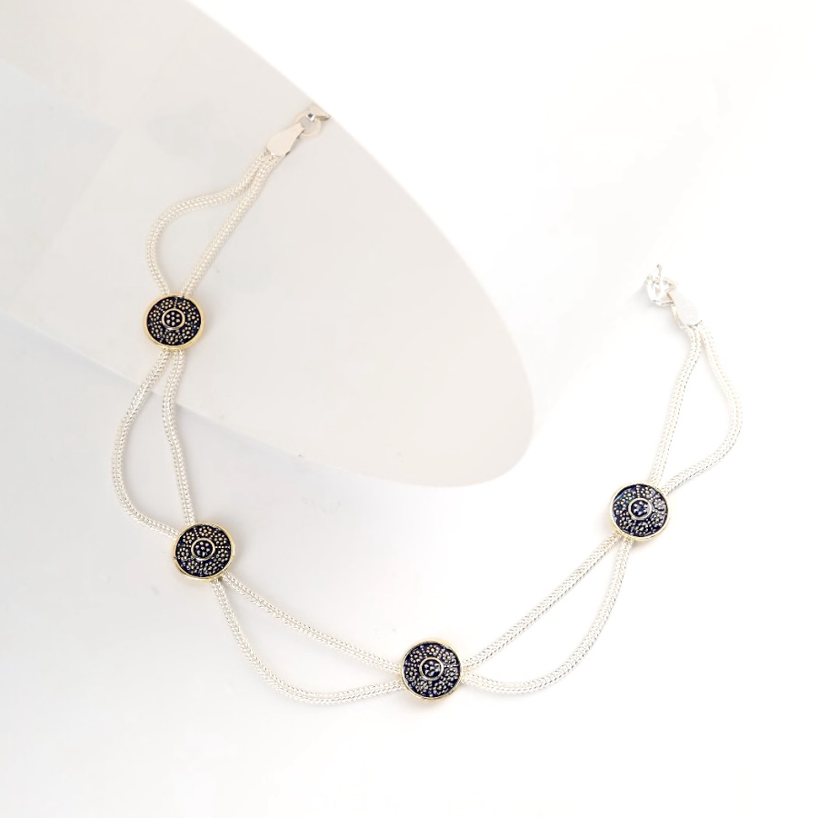 925 Carat Flower Motif Mardin Straw Anklet