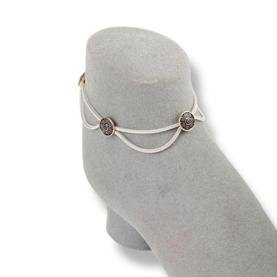925 Carat Flower Motif Mardin Straw Anklet