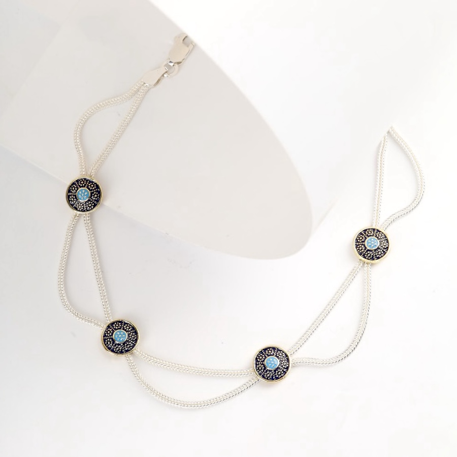 925 Carat Flower Motif Mardin Straw Anklet