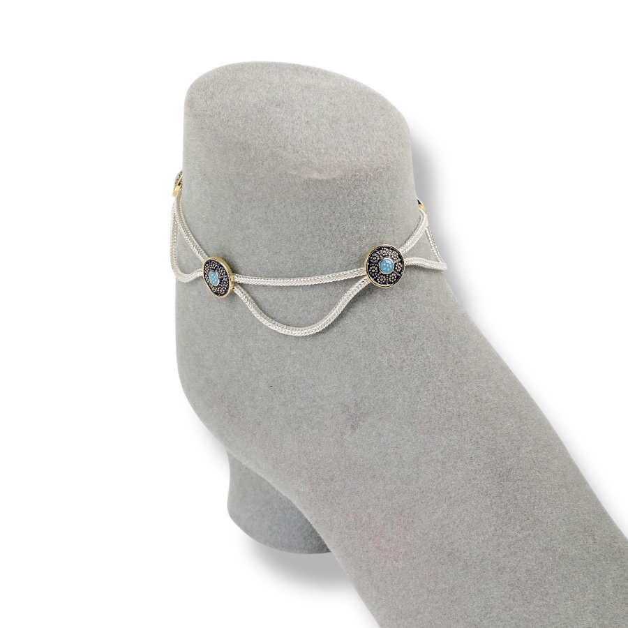 925 Carat Flower Motif Mardin Straw Anklet