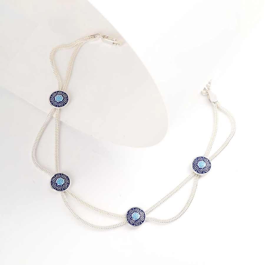 925 Carat Flower Motif Mardin Straw Anklet