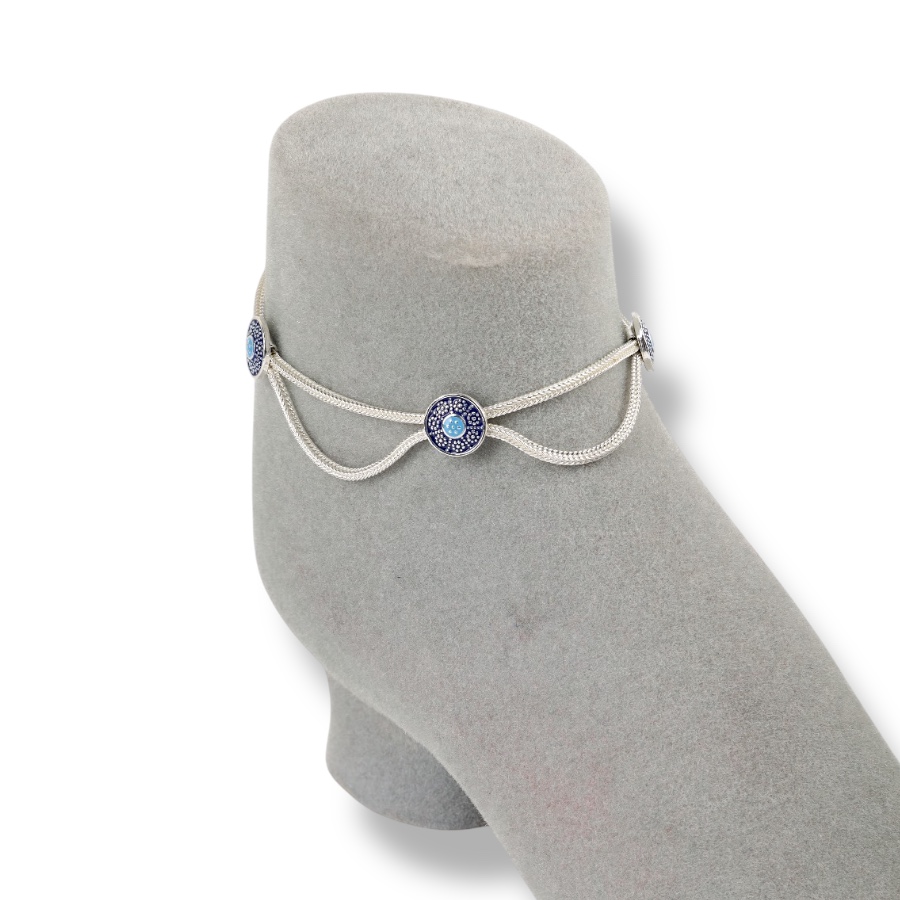 925 Carat Flower Motif Mardin Straw Anklet