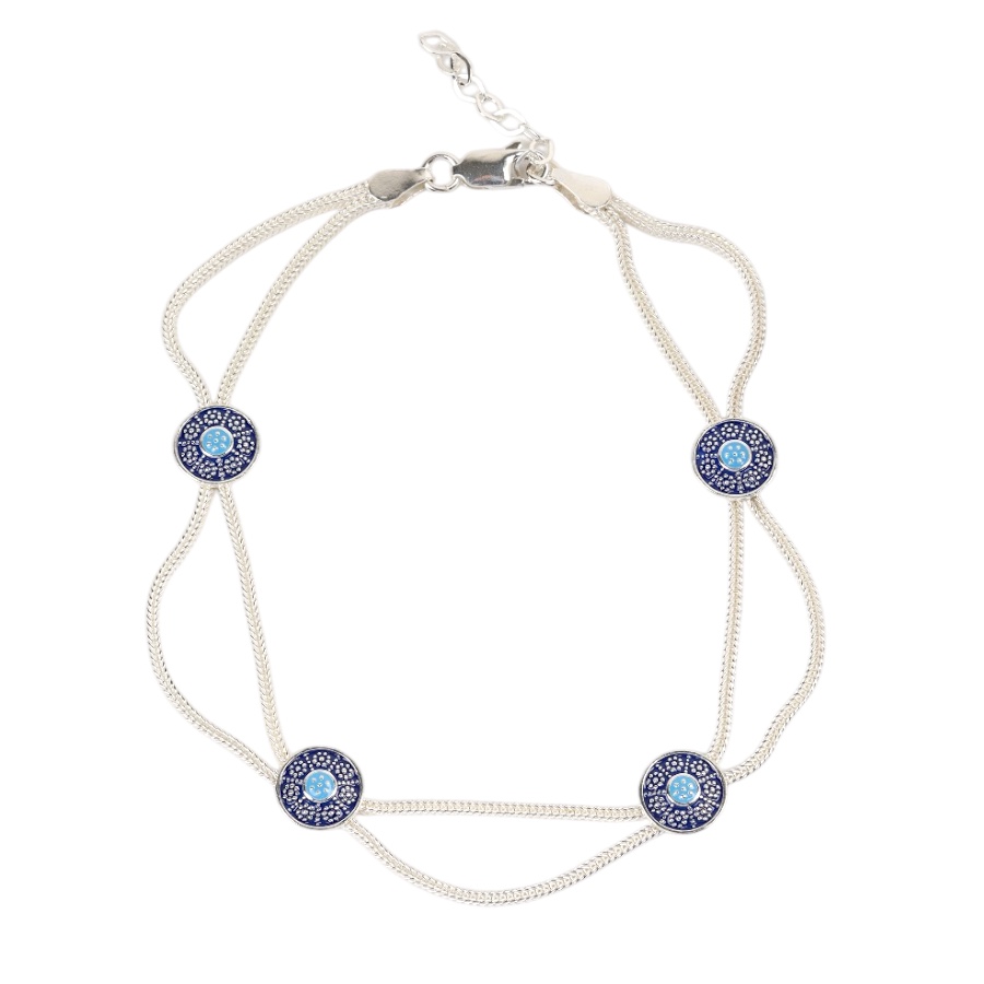 925 Carat Flower Motif Mardin Straw Anklet