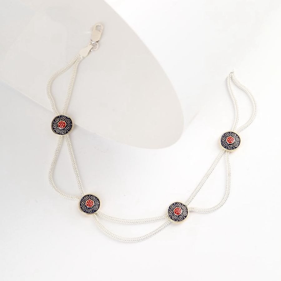 925 Carat Flower Motif Mardin Straw Anklet