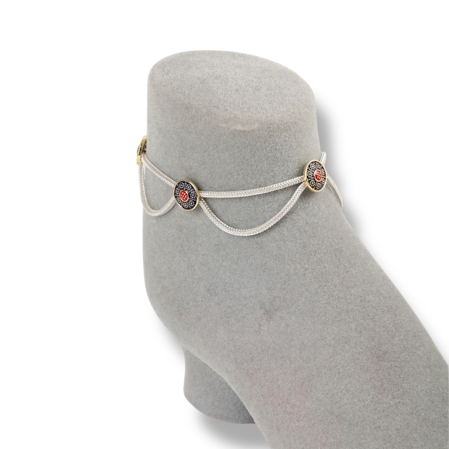 925 Carat Flower Motif Mardin Straw Anklet