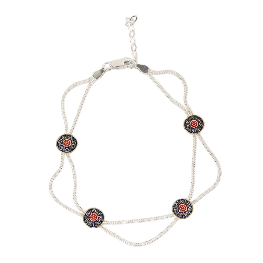 925 Carat Flower Motif Mardin Straw Anklet