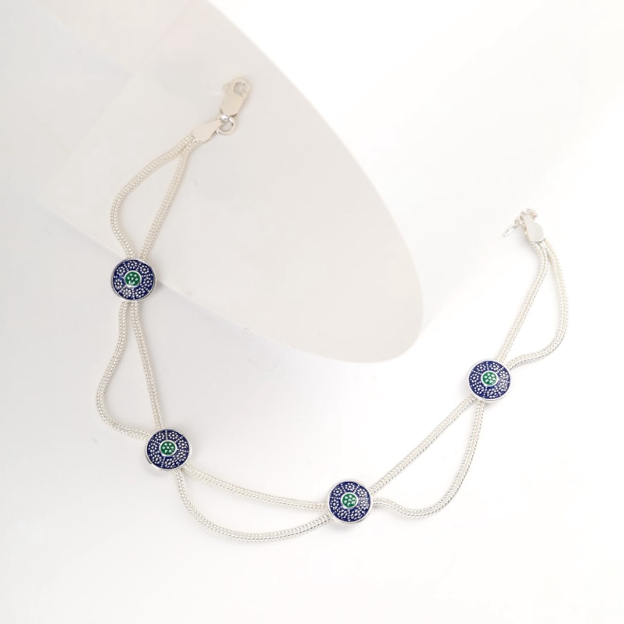 925 Carat Flower Motif Mardin Straw Anklet