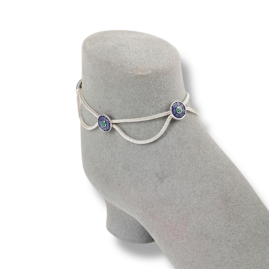 925 Carat Flower Motif Mardin Straw Anklet