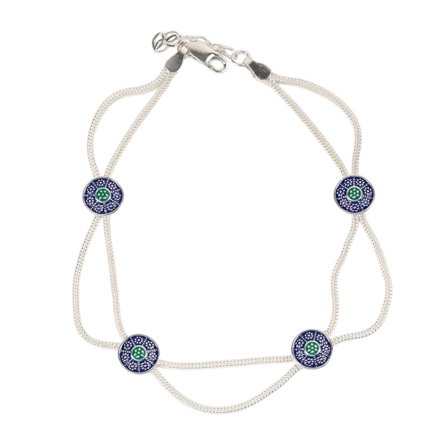 925 Carat Flower Motif Mardin Straw Anklet