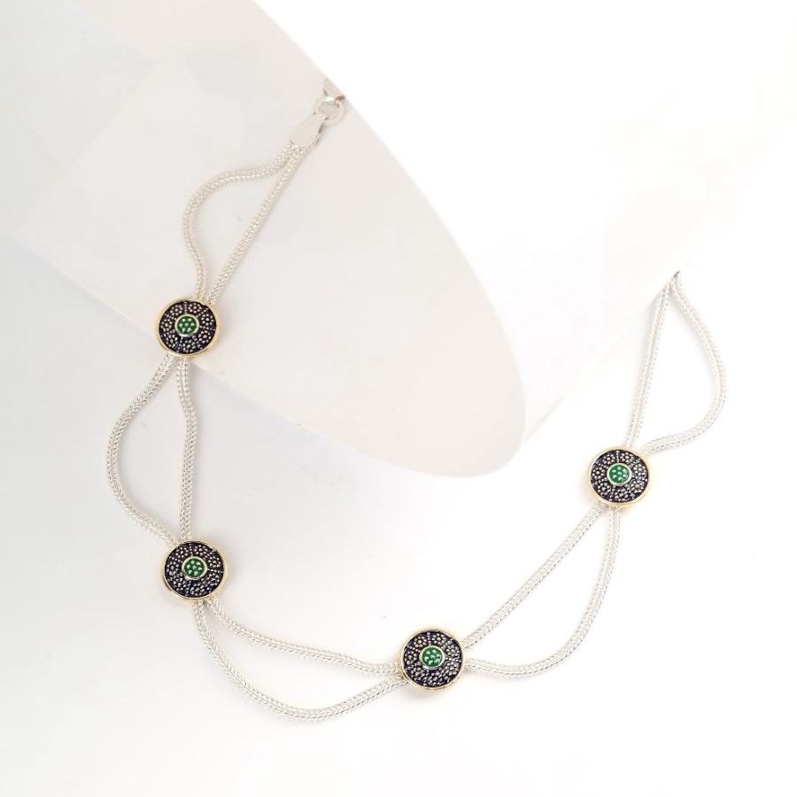 925 Carat Flower Motif Mardin Straw Anklet