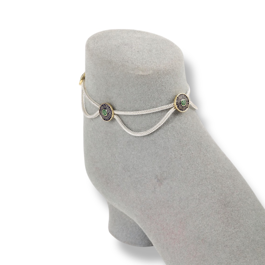 925 Carat Flower Motif Mardin Straw Anklet