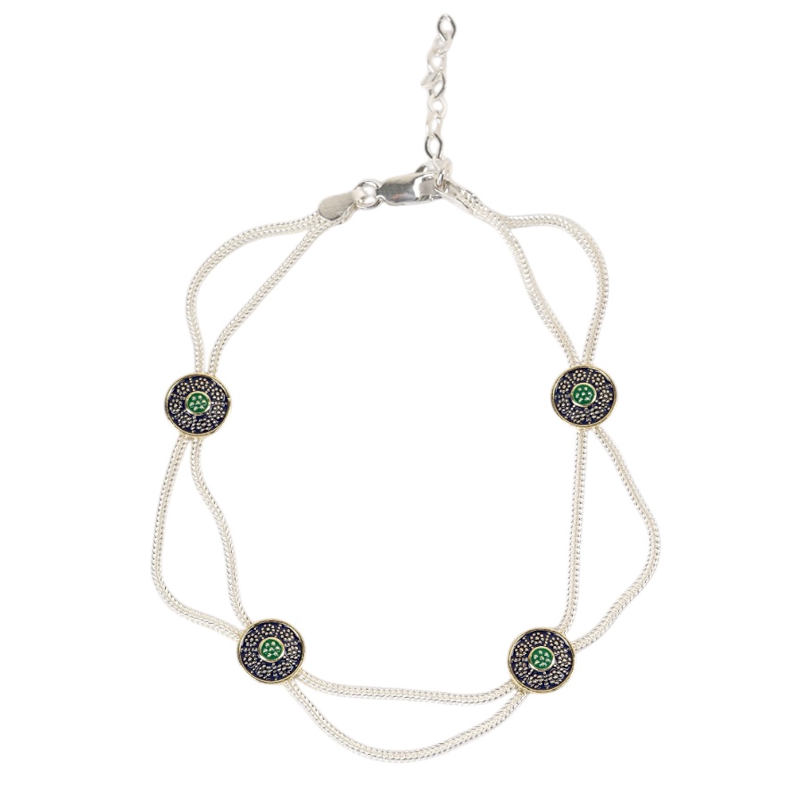 925 Carat Flower Motif Mardin Straw Anklet