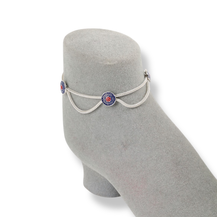 925 Carat Flower Motif Mardin Straw Anklet