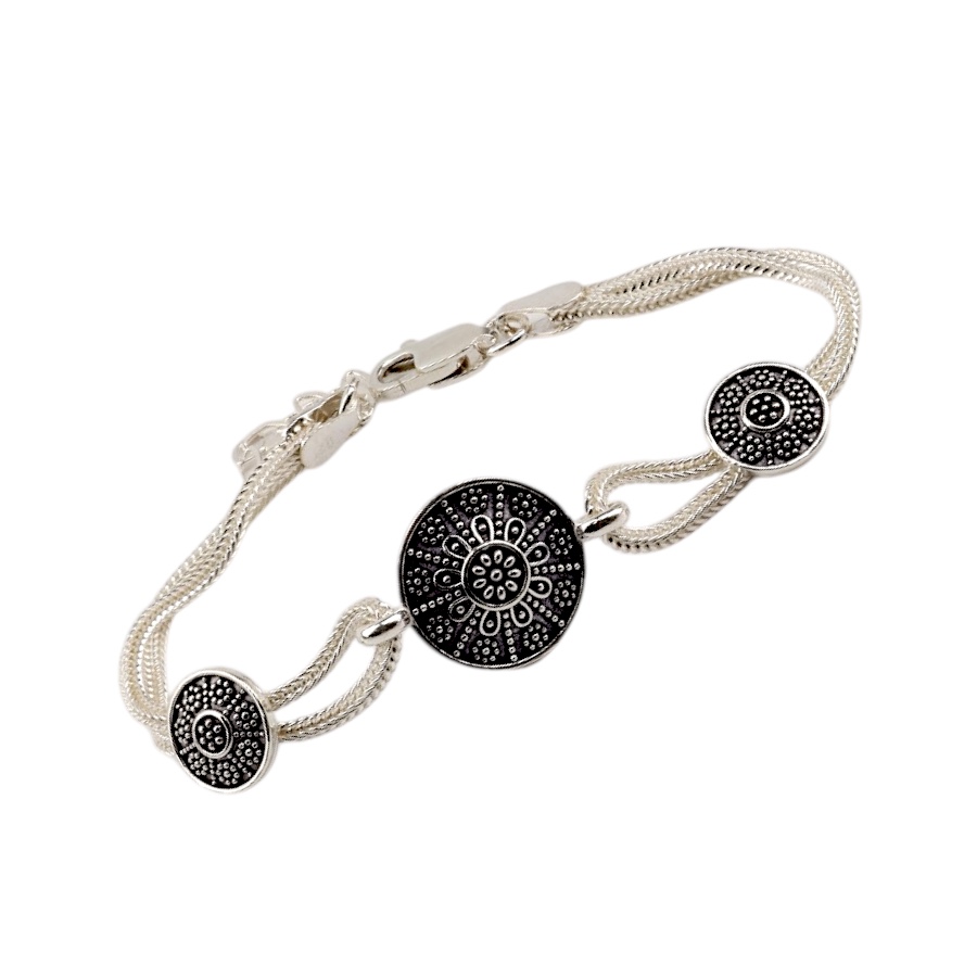 925 Sterling Flower Double Striped Straw Bracelet