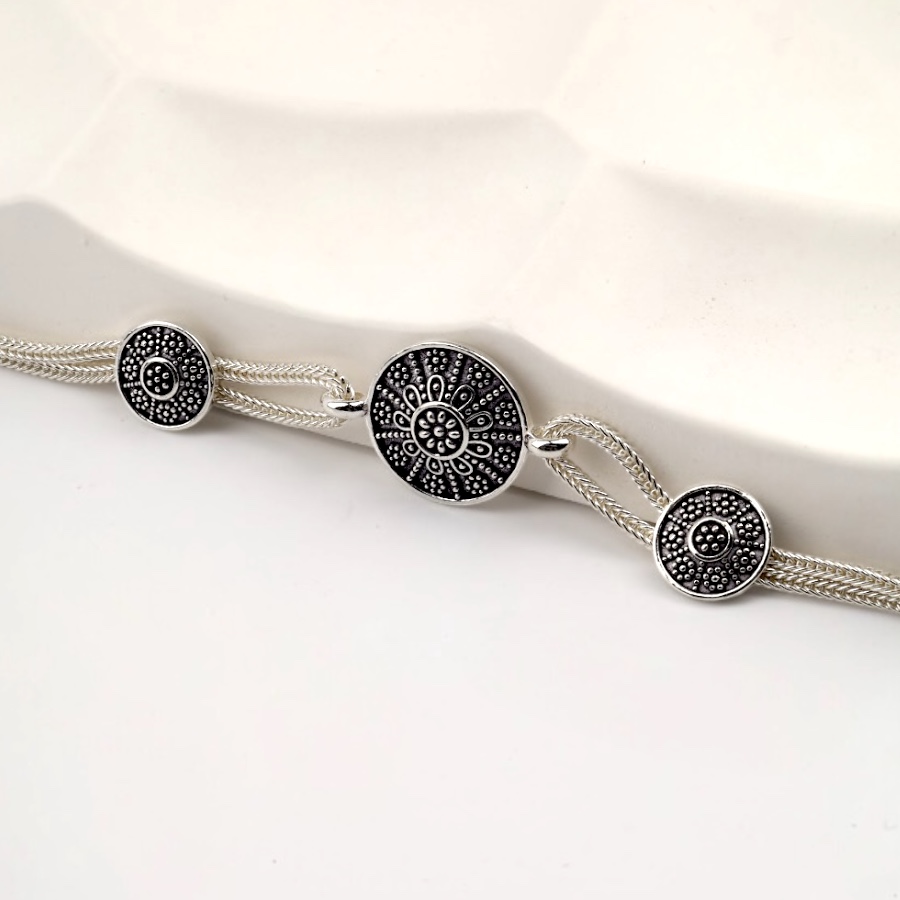925 Sterling Flower Double Striped Straw Bracelet
