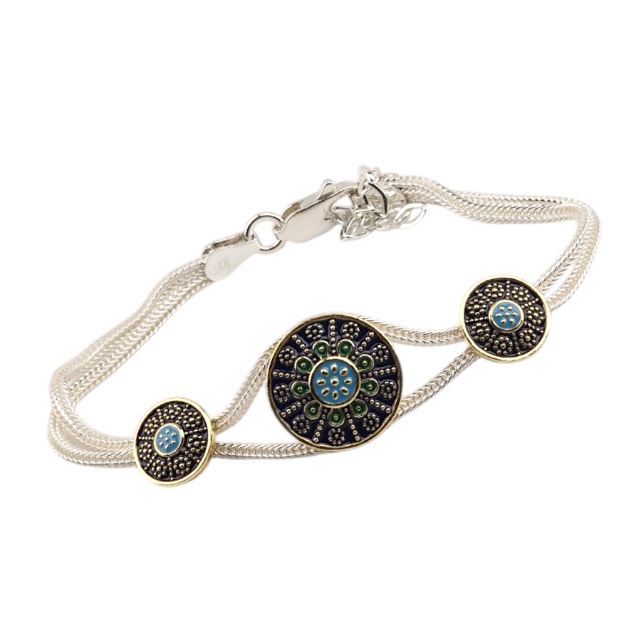 925 Sterling Flower Double Striped Straw Bracelet