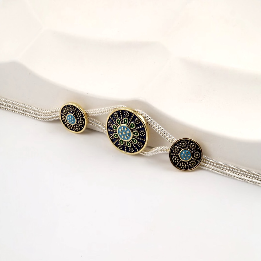 925 Sterling Flower Double Striped Straw Bracelet