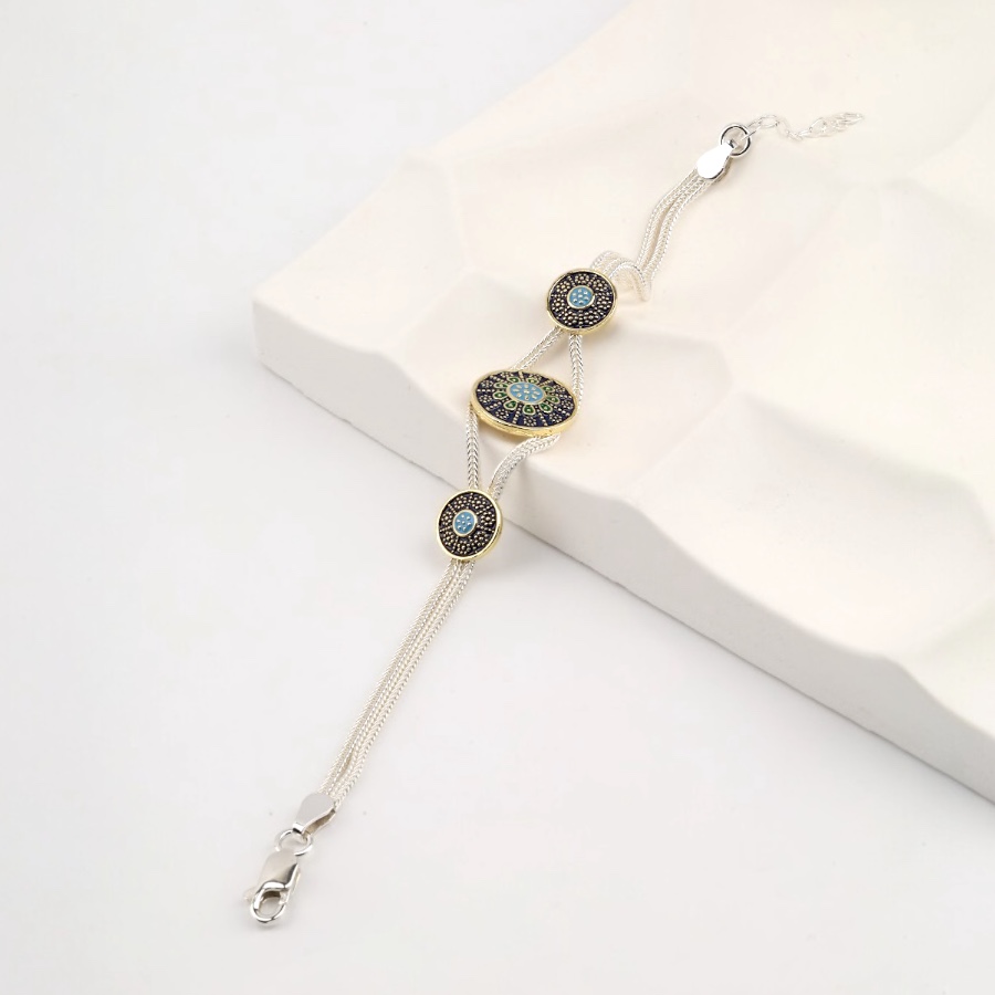 925 Sterling Flower Double Striped Straw Bracelet