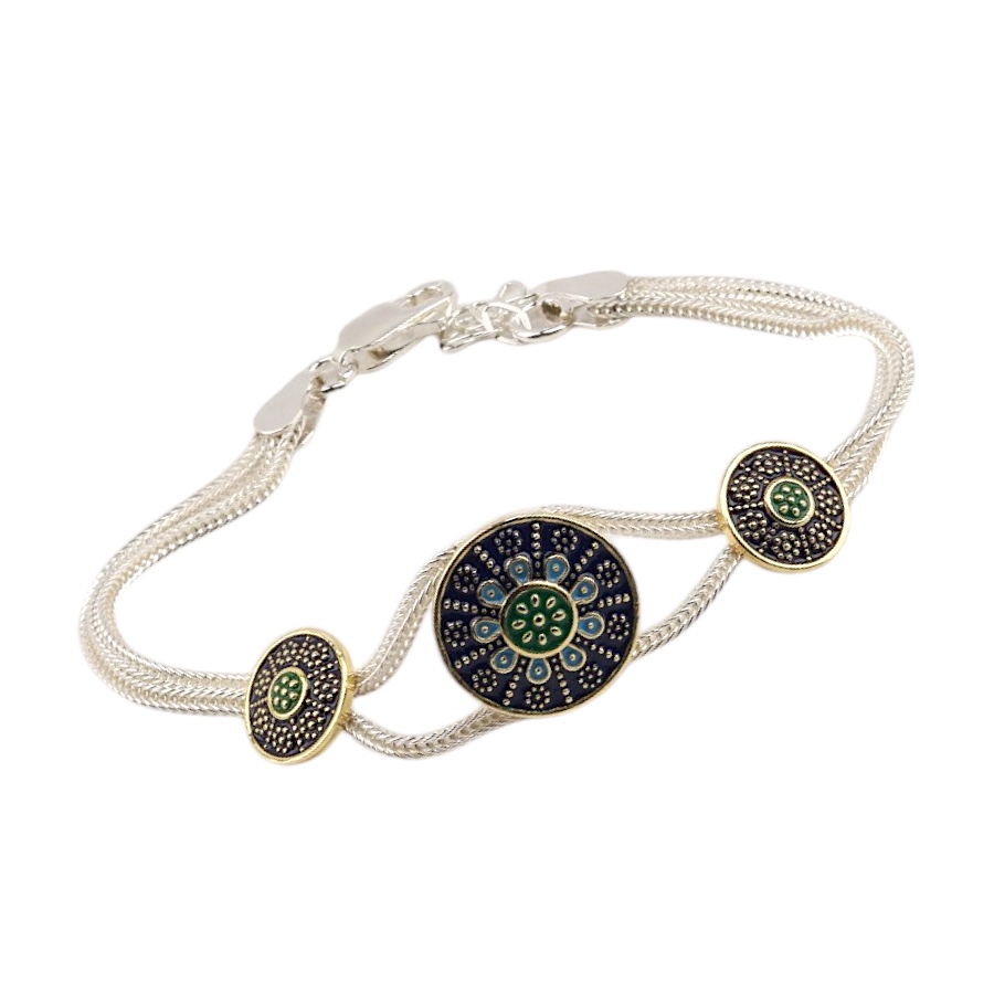 925 Sterling Flower Double Striped Straw Bracelet