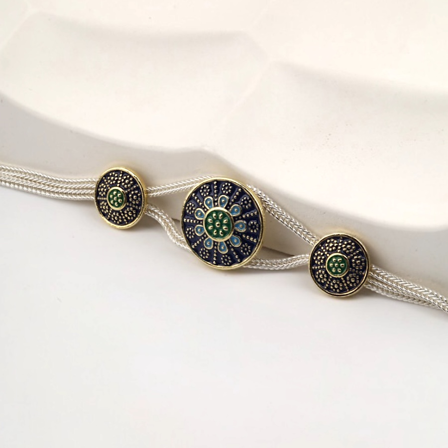925 Sterling Flower Double Striped Straw Bracelet