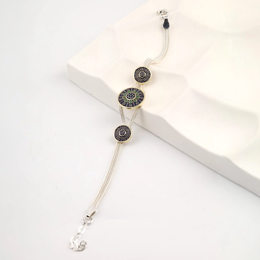 925 Sterling Flower Double Striped Straw Bracelet