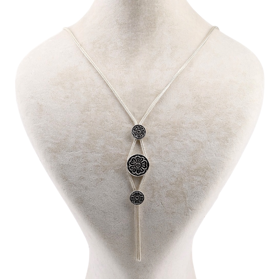 925 K Flower Motif Double Şeritli Mesh Necklace