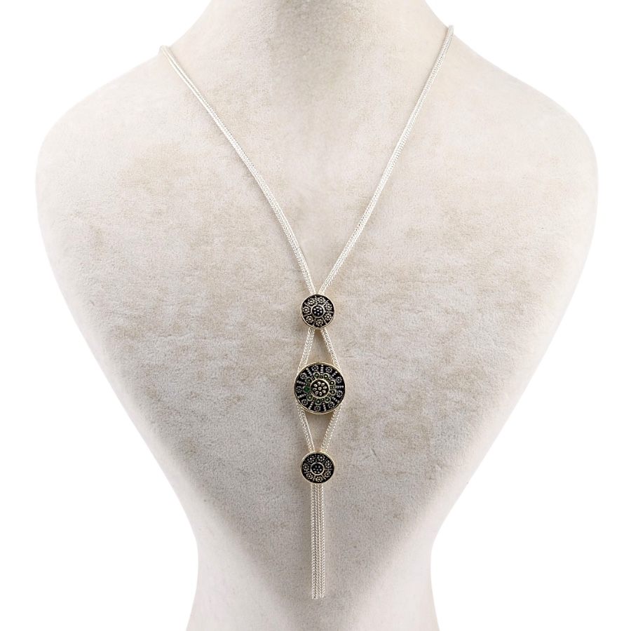 925 K Etnik Navy Enamel Mardin Mesh Silver Necklace