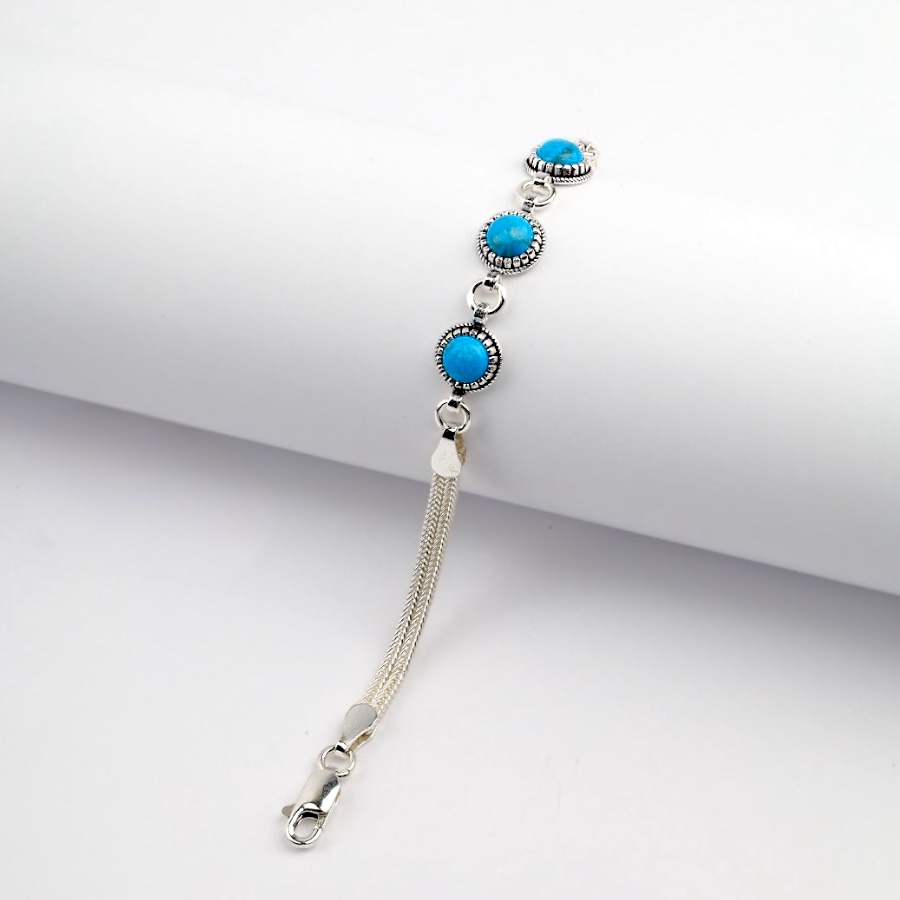925 Sterling Silver Turquoise Stone Mesh Bracelet