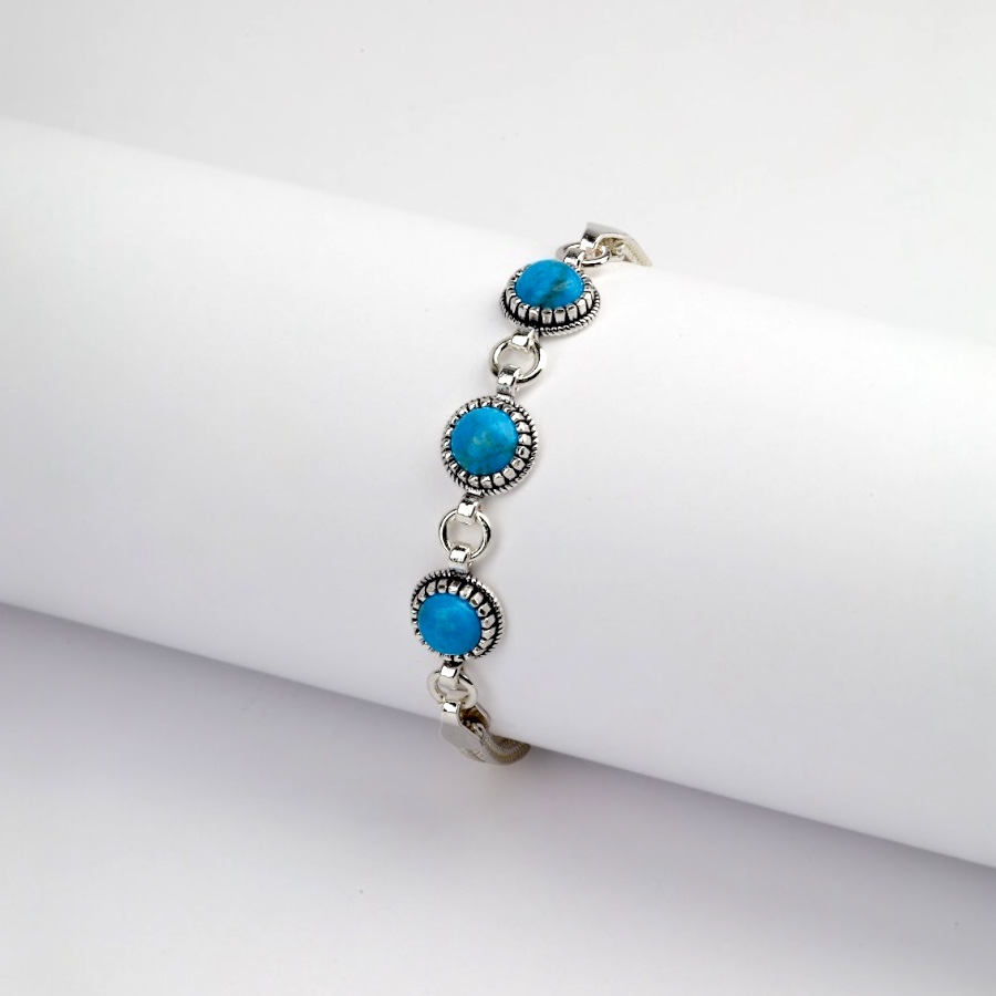 925 Sterling Silver Turquoise Stone Mesh Bracelet