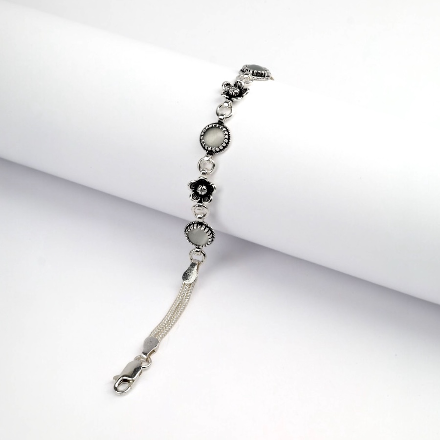 925 Sterling Silver Turquoise Stone Mesh Bracelet