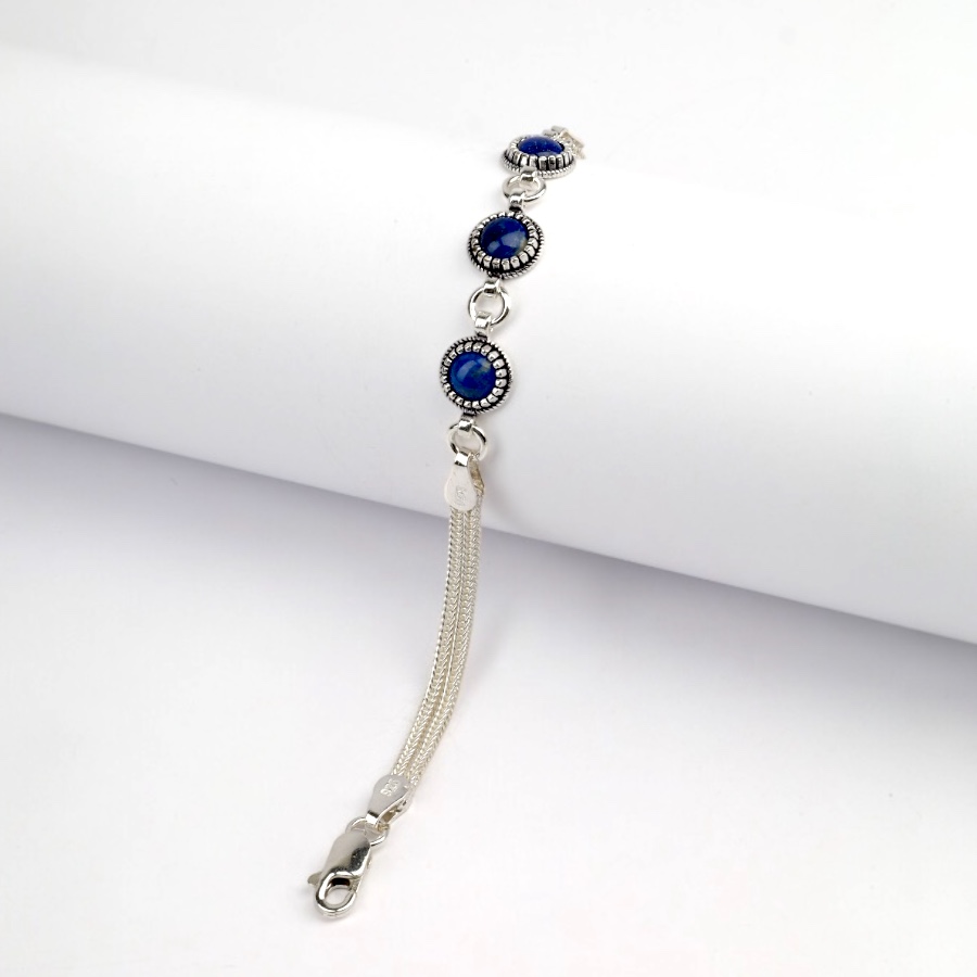 925 Sterling Silver Turquoise Stone Mesh Bracelet