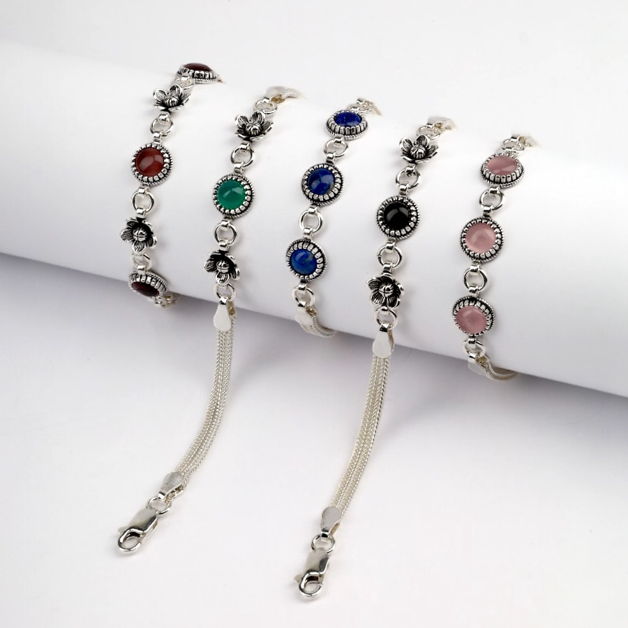 925 Sterling Silver Turquoise Stone Mesh Bracelet