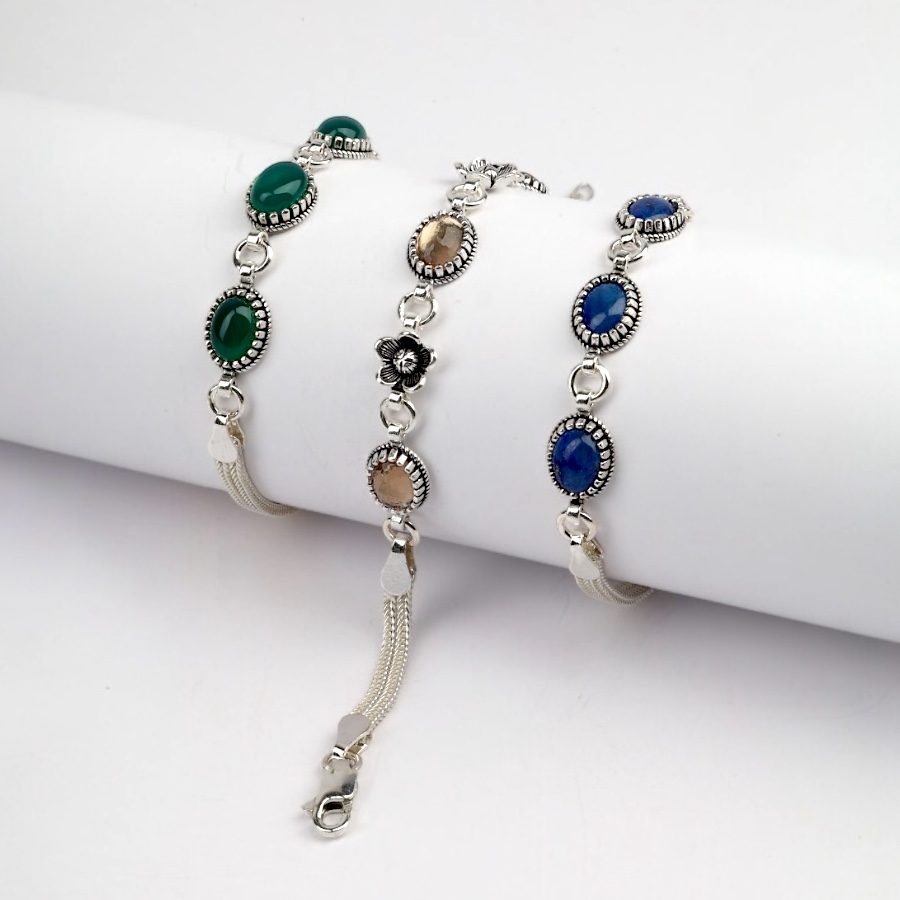 925 Sterling Silver Turquoise Stone Mesh Bracelet